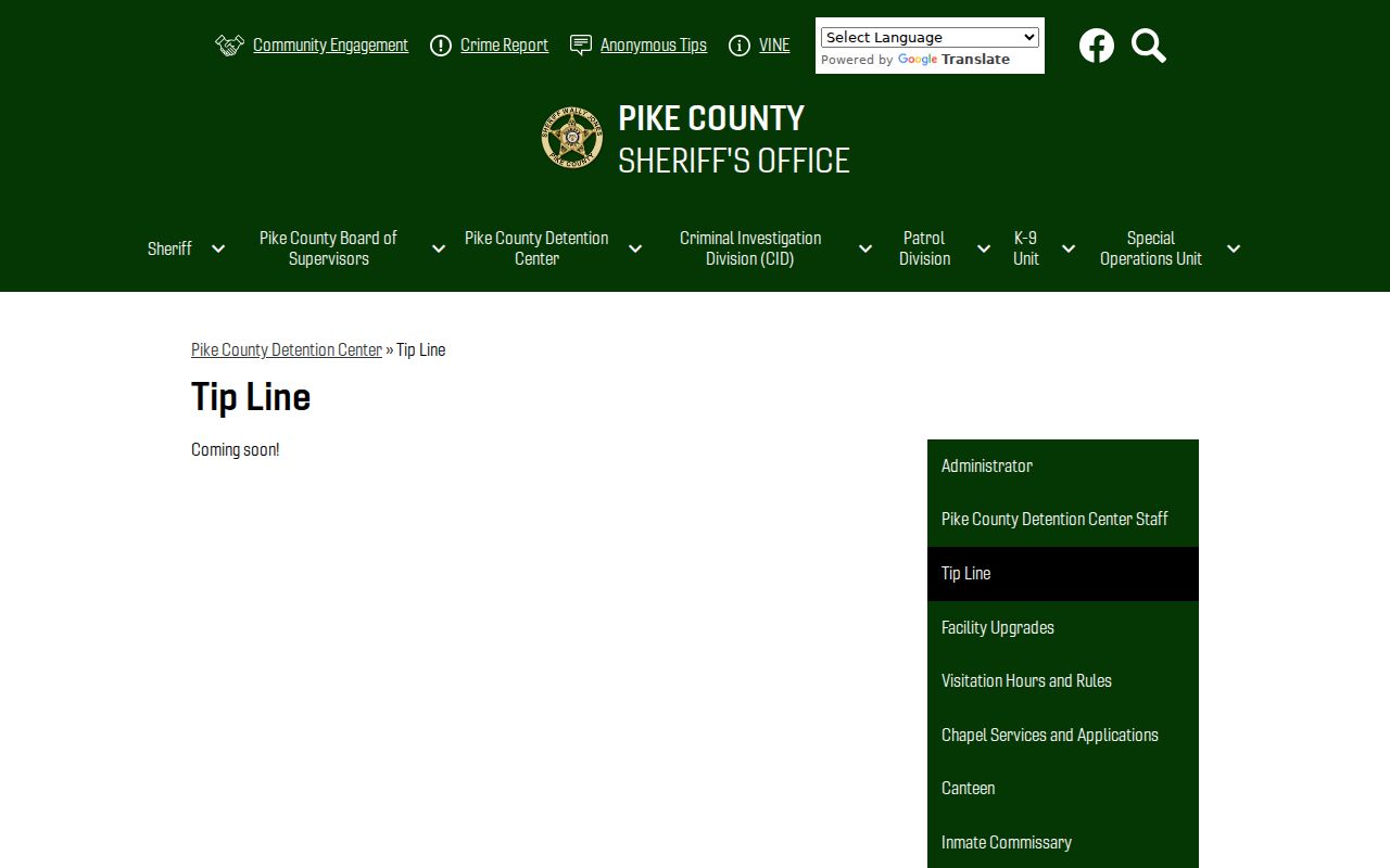Pike County Sheriff's Office tip line status page